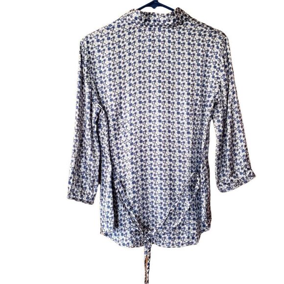 Dressbarn Button Blouse Geometric Collared Tie Belt - Picture 4 of 8